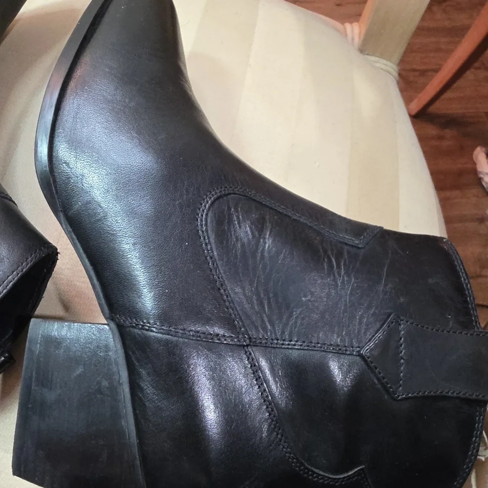 SEYCHELLES BLACK LEATHER UNDER THE STARS WESTERN BOOTIE BOOTS SIZE 8 - Picture 3 of 15